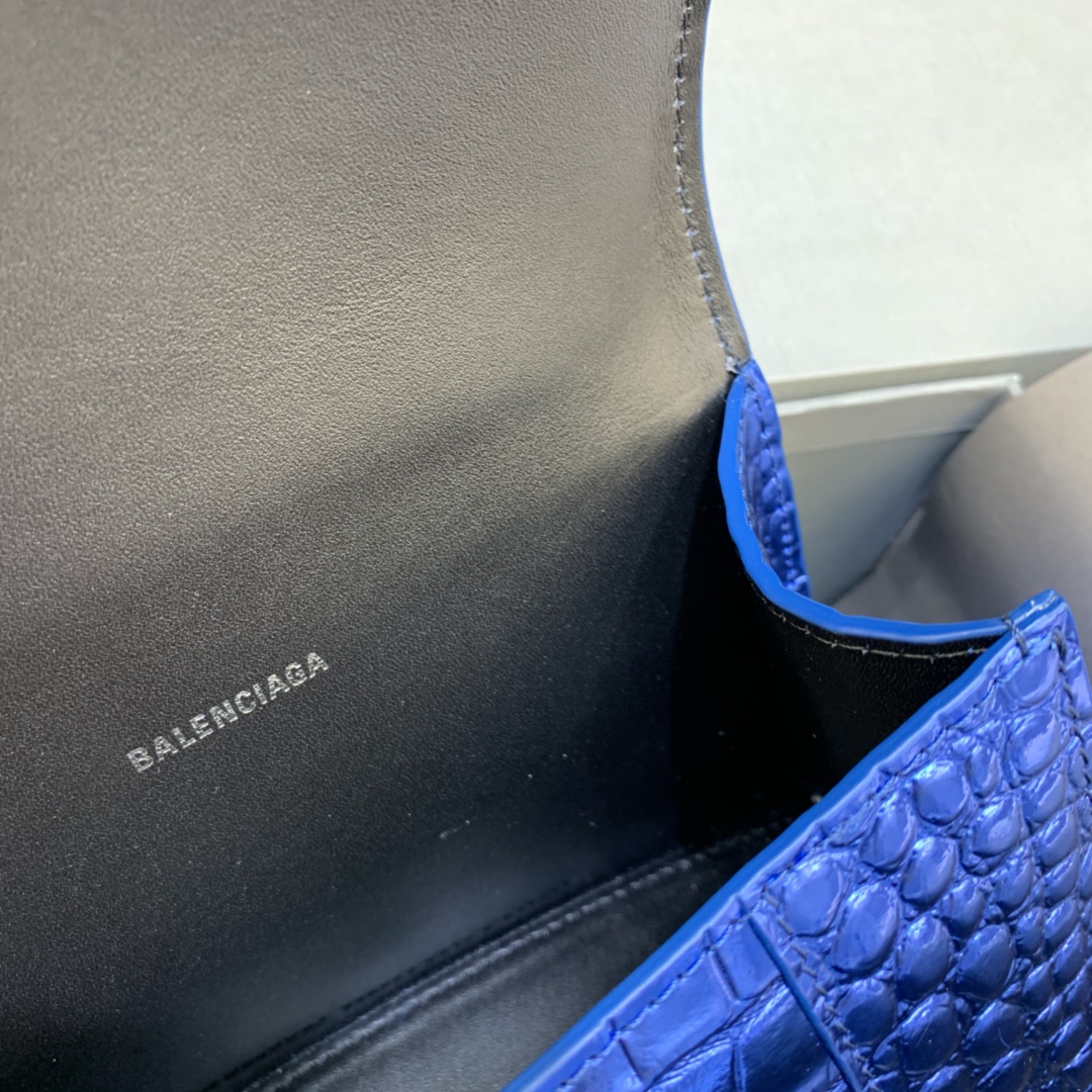 Balenciaga Hourglass XS Handbag Crocodile Embossed Shoulder Bag Blue